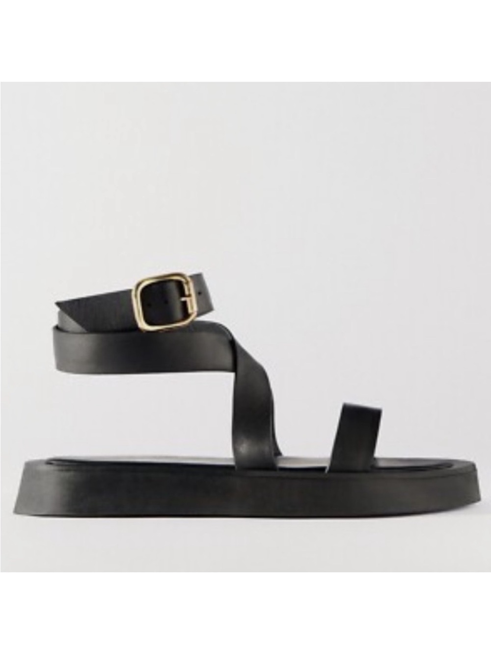 Zara Black Ankle-Strap Flat Sandals with Gold Buckle